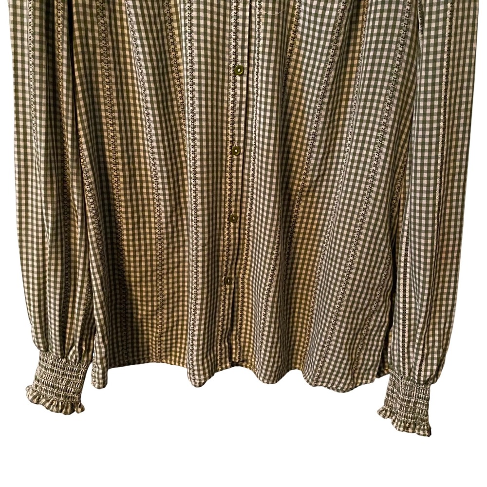 MAX STUDIO Womens Green Gingham Button Down Shirt Long Sleeve Ruffle Cuff Size M - Picture 3 of 8